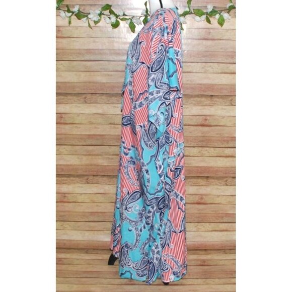 Riviera Sun Caftan Patio Dress Colorful Studded Size Free Plus Paisleys V-Neck - Picture 5 of 12